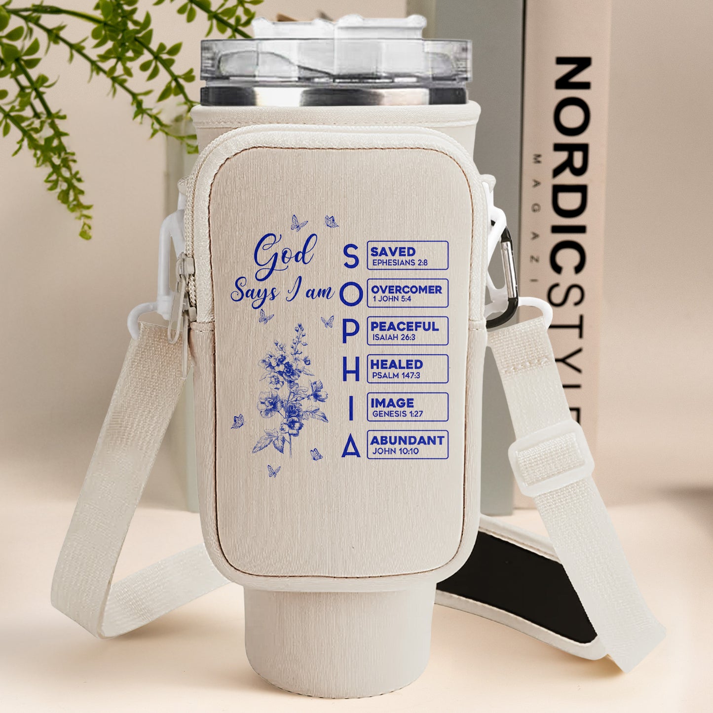 God Says I Am Name Letter In Bible - Personalized Water Bottle Carrier Bag With Phone Pocket