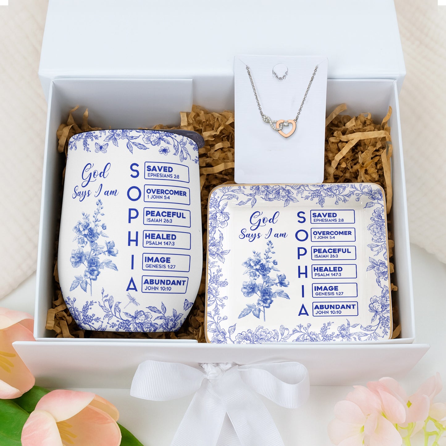 God Says I Am Name Letter In Bible Toile De Jouy Style - Gift Box Set