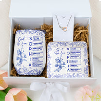 God Says I Am Name Letter In Bible Toile De Jouy Style - Gift Box Set