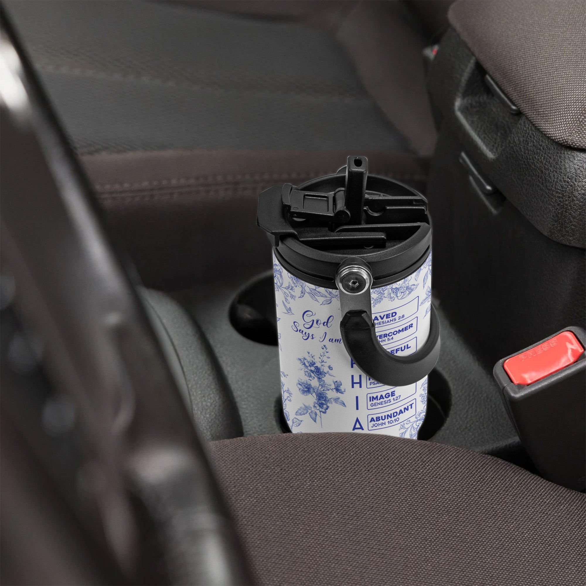 God Says I Am Name Letter In Bible Toile De Jouy Style - Personalized 30oz Tumbler With Handle