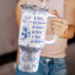 God Says I Am Name Letter In Bible Toile De Jouy Style - Personalized 40oz Tumbler With Straw