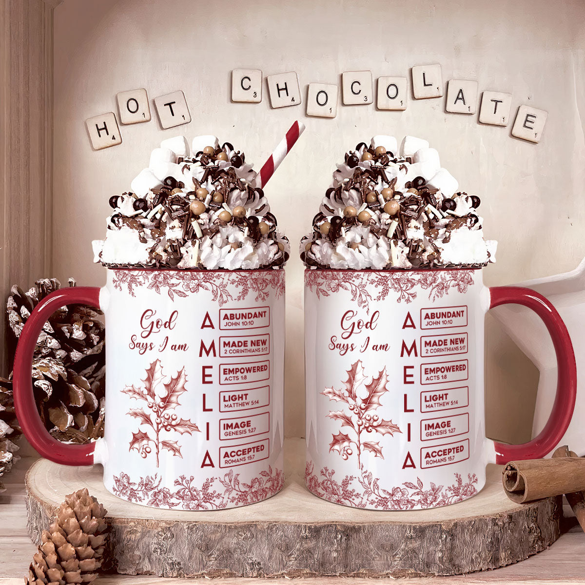 God Says I Am Name Letter In Bible Toile De Jouy Style - Personalized Accent Mug