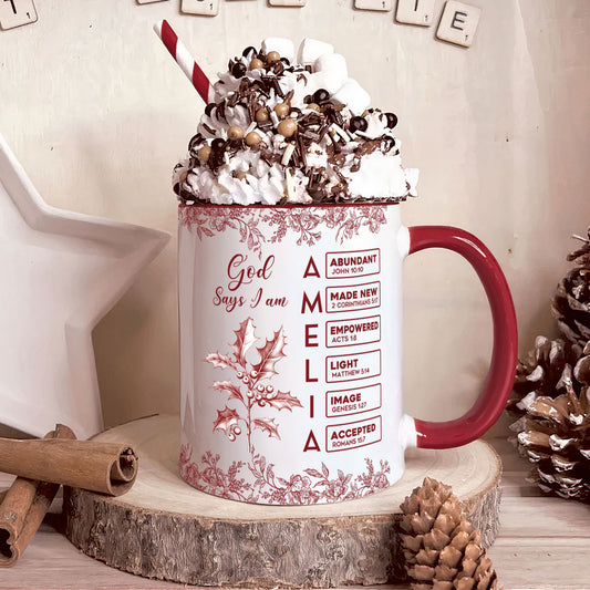 God Says I Am Name Letter In Bible Toile De Jouy Style - Personalized Accent Mug