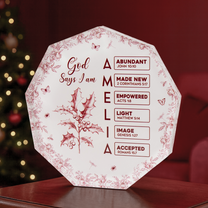 God Says I Am Name Letter In Bible Toile De Jouy Style - Personalized Acrylic Plaque