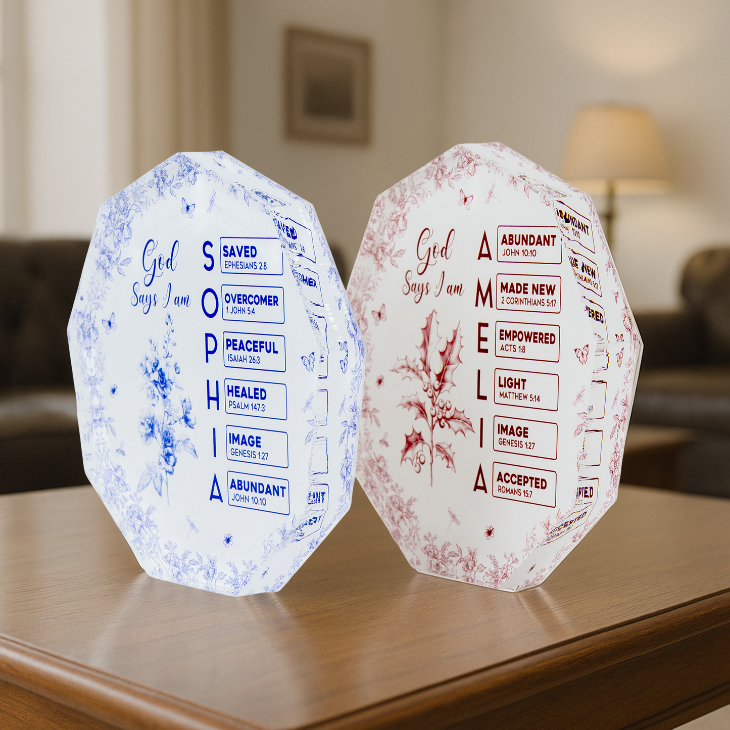 God Says I Am Name Letter In Bible Toile De Jouy Style - Personalized Acrylic Plaque