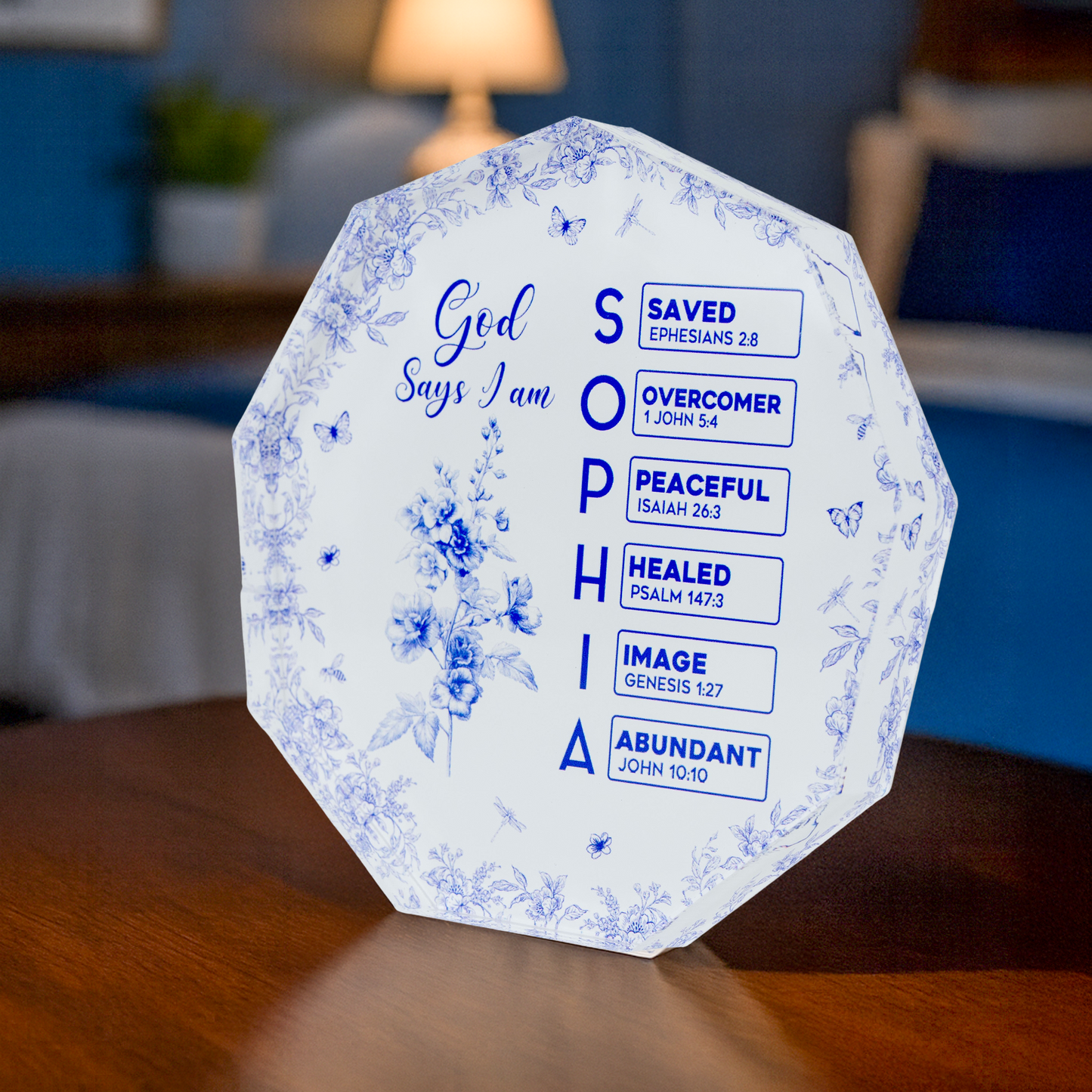 God Says I Am Name Letter In Bible Toile De Jouy Style - Personalized Acrylic Plaque