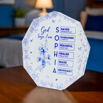 God Says I Am Name Letter In Bible Toile De Jouy Style - Personalized Acrylic Plaque