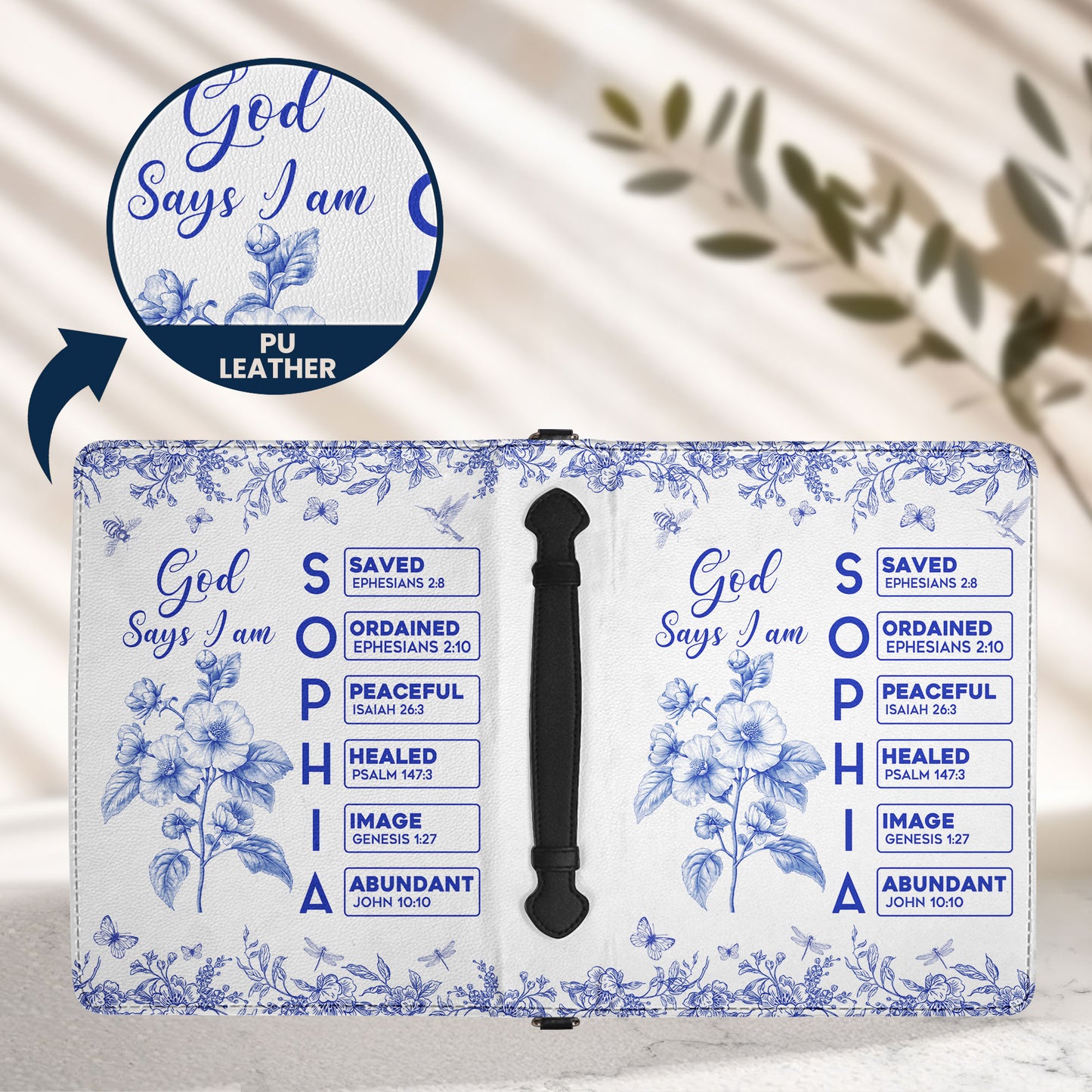 God Says I Am Name Letter In Bible Toile De Jouy Style - Personalized Bible Cover