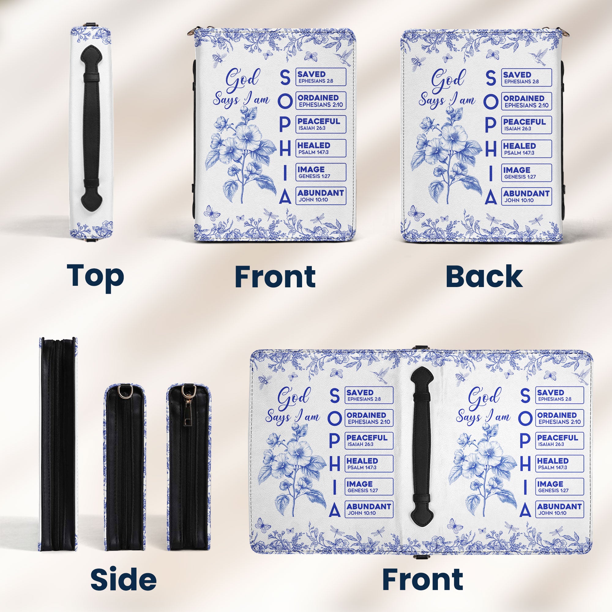 God Says I Am Name Letter In Bible Toile De Jouy Style - Personalized Bible Cover