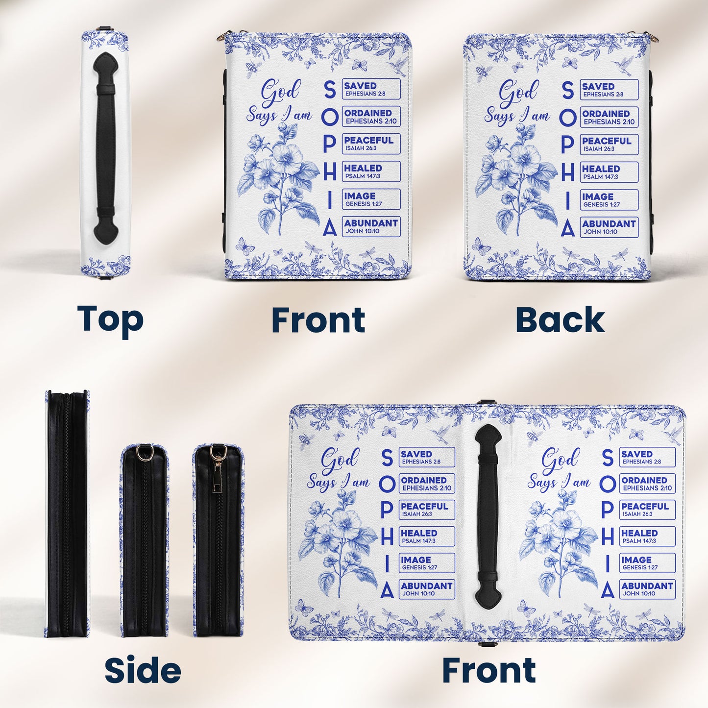 God Says I Am Name Letter In Bible Toile De Jouy Style - Personalized Bible Cover