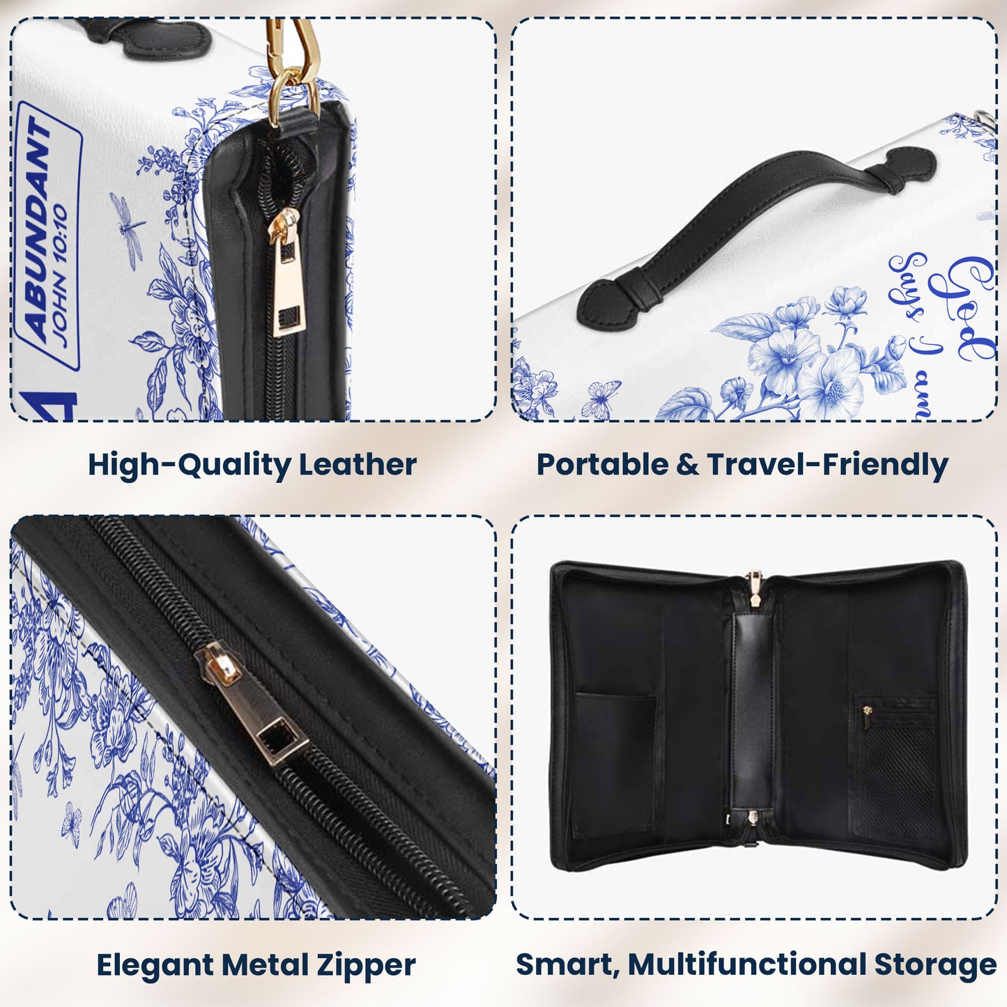 God Says I Am Name Letter In Bible Toile De Jouy Style - Personalized Bible Cover