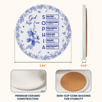 God Says I Am Name Letter In Bible Circle Coaster - Personalized Ceramic Coaster