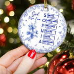 God Says I Am Name Letter In Bible Toile De Jouy Style - Personalized Ceramic Ornament