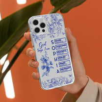 God Says I Am Name Letter In Bible Toile De Jouy Style - Personalized Clear Phone Case