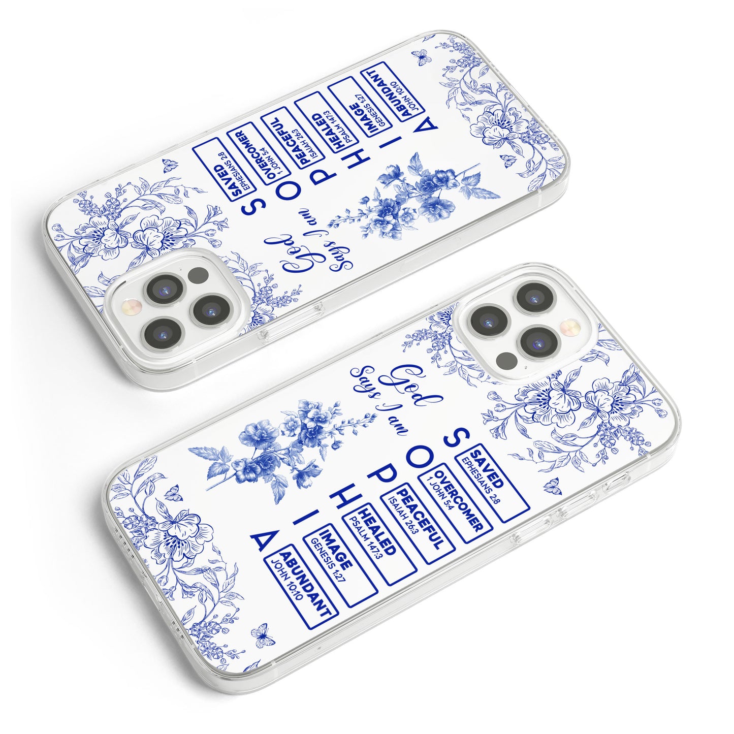 God Says I Am Name Letter In Bible Toile De Jouy Style - Personalized Clear Phone Case