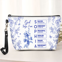 God Says I Am Name Letter In Bible Toile De Jouy Style - Personalized Cosmetic Bag