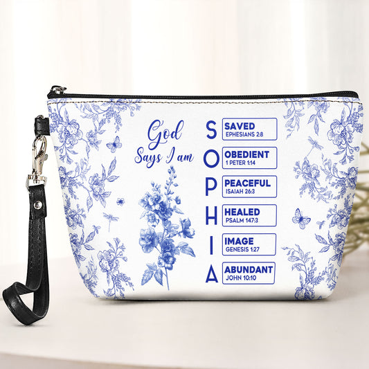 God Says I Am Name Letter In Bible Toile De Jouy Style - Personalized Cosmetic Bag