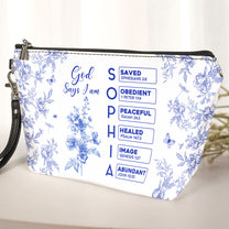 God Says I Am Name Letter In Bible Toile De Jouy Style - Personalized Cosmetic Bag