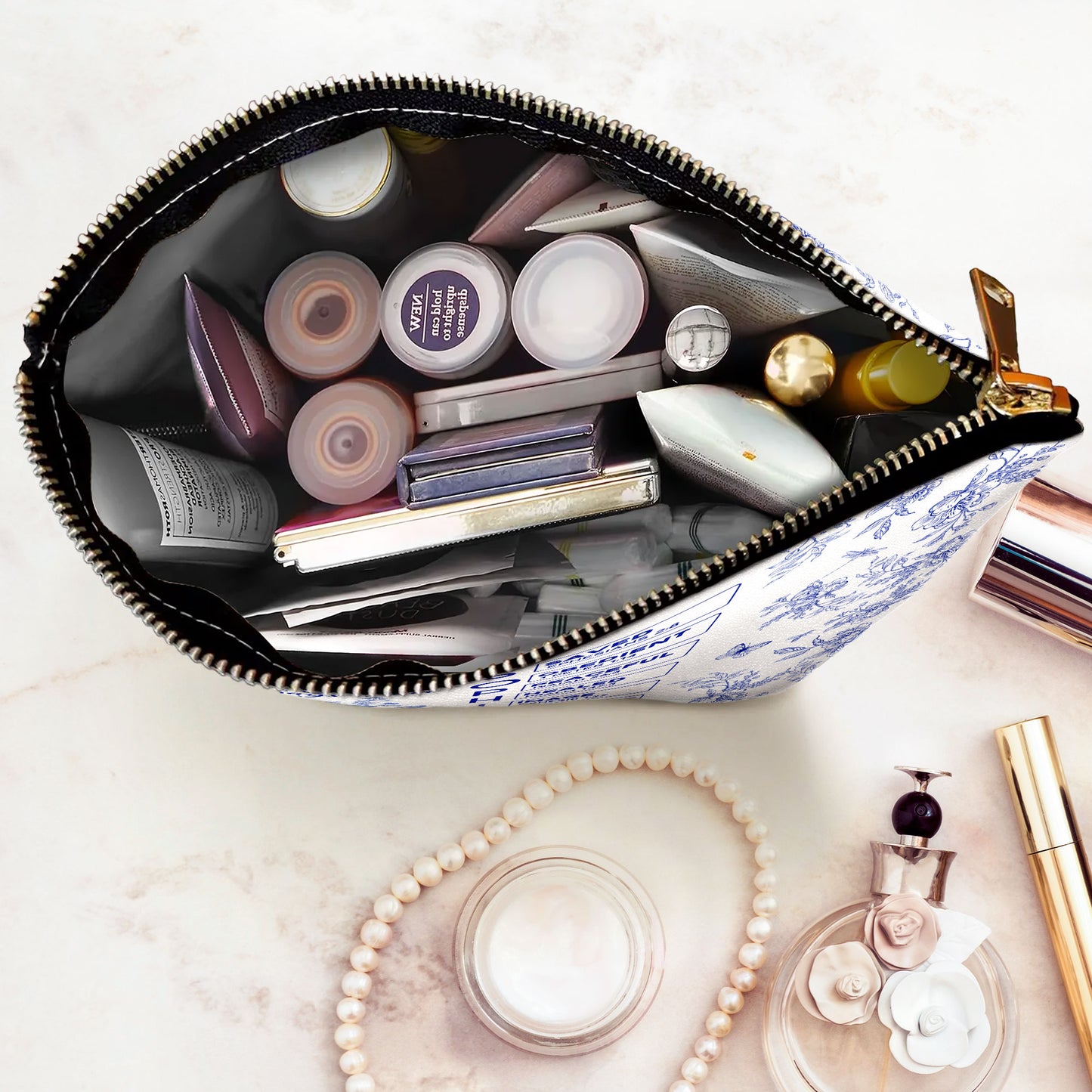 God Says I Am Name Letter In Bible Toile De Jouy Style - Personalized Cosmetic Bag