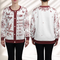 God Says I Am Name Letter In Bible Toile De Jouy Style - Personalized Crewneck Cardigan