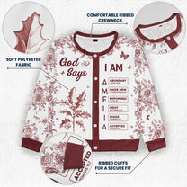 God Says I Am Name Letter In Bible Toile De Jouy Style - Personalized Crewneck Cardigan