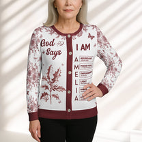 God Says I Am Name Letter In Bible Toile De Jouy Style - Personalized Crewneck Cardigan