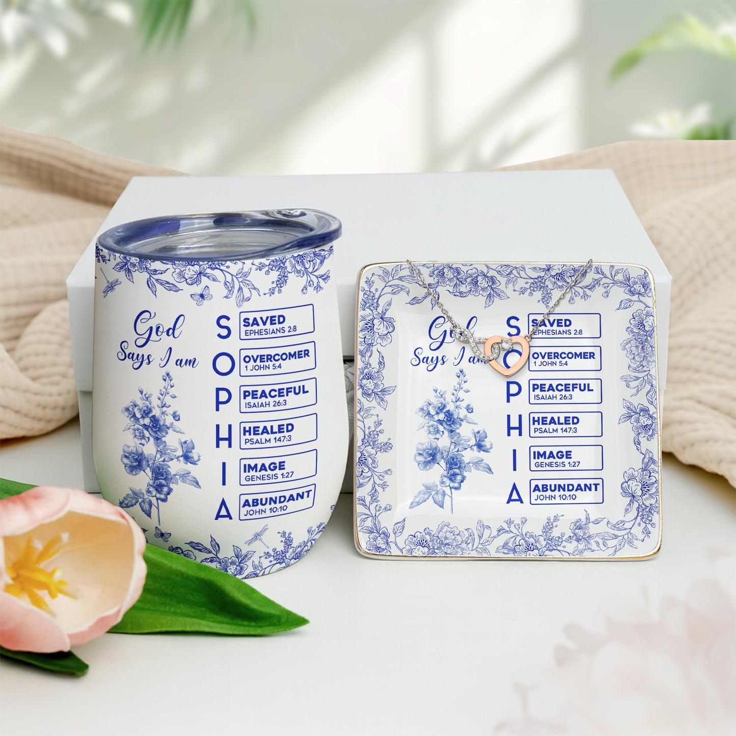 God Says I Am Name Letter In Bible Toile De Jouy Style - Gift Box Set