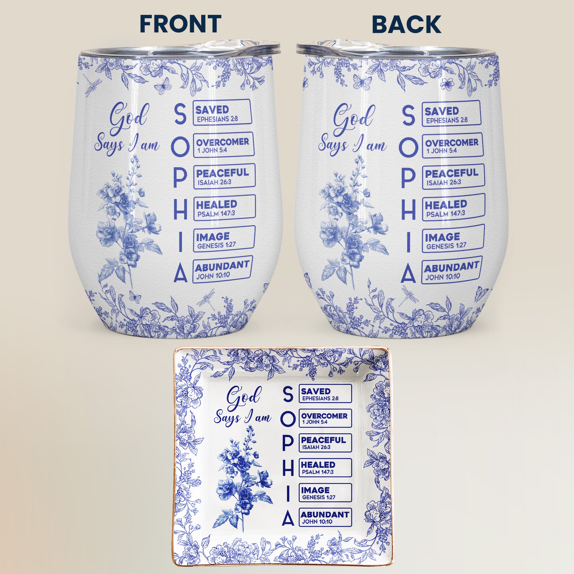 God Says I Am Name Letter In Bible Toile De Jouy Style - Gift Box Set