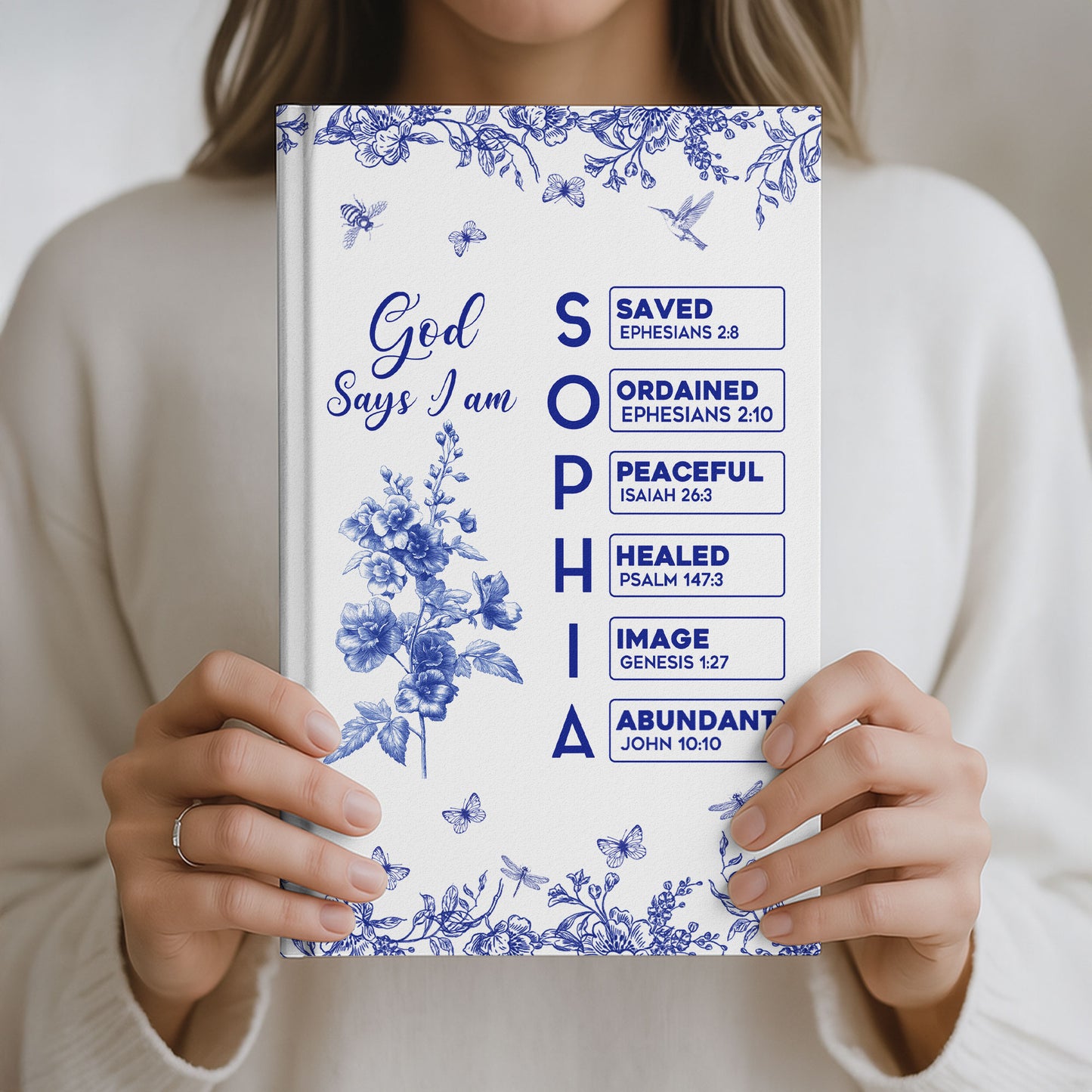 God Says I Am Name Letter In Bible Toile De Jouy Style - Personalized Hardcover Journal