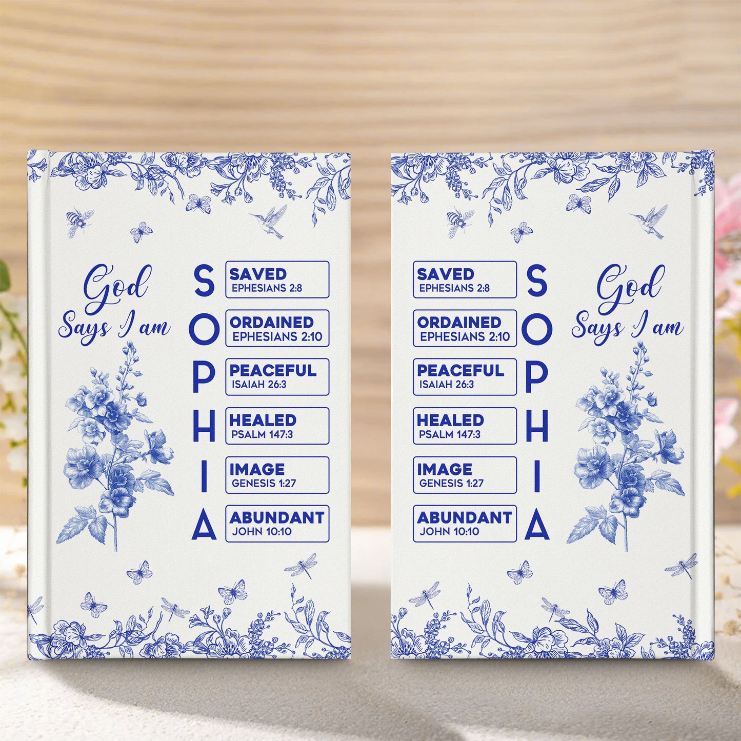 God Says I Am Name Letter In Bible Toile De Jouy Style - Personalized Hardcover Journal