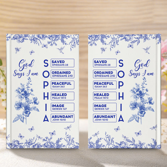 God Says I Am Name Letter In Bible Toile De Jouy Style - Personalized Hardcover Journal