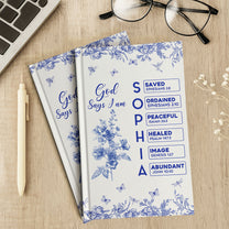 God Says I Am Name Letter In Bible Toile De Jouy Style - Personalized Hardcover Journal