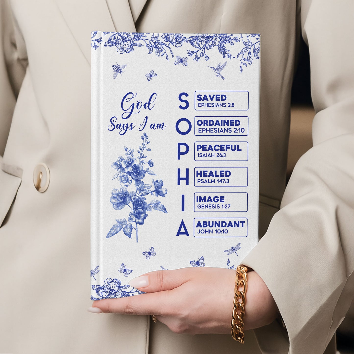 God Says I Am Name Letter In Bible Toile De Jouy Style - Personalized Hardcover Journal