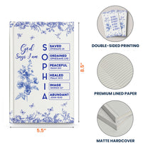 God Says I Am Name Letter In Bible Toile De Jouy Style - Personalized Hardcover Journal
