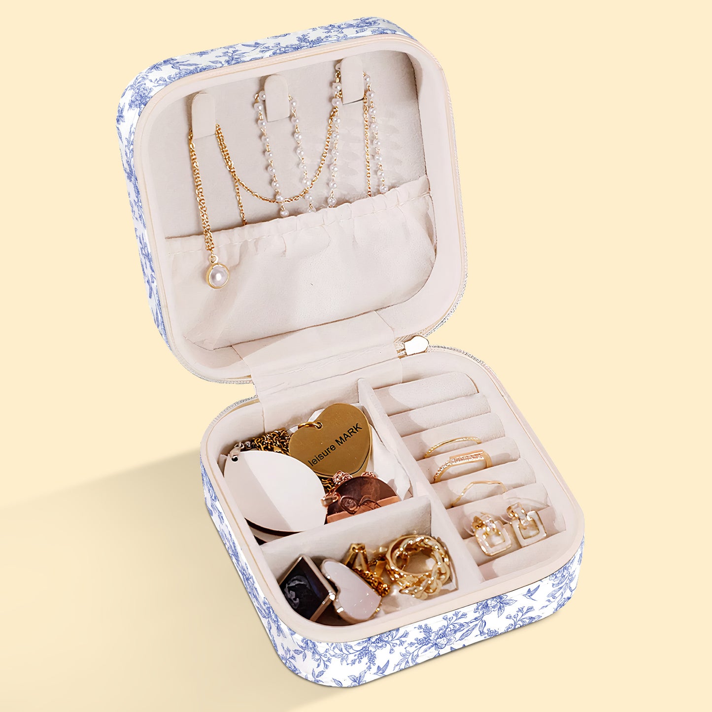 God Says I Am Name Letter In Bible Toile De Jouy Style - Personalized Jewelry Box