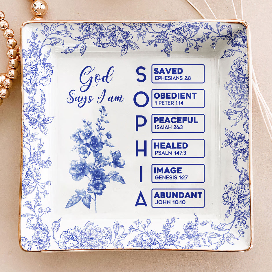 God Says I Am Name Letter In Bible Toile De Jouy Style - Personalized ...