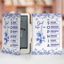 God Says I Am Name Letter In Bible Toile De Jouy Style - Personalized Kindle Paperwhite Case With Stand