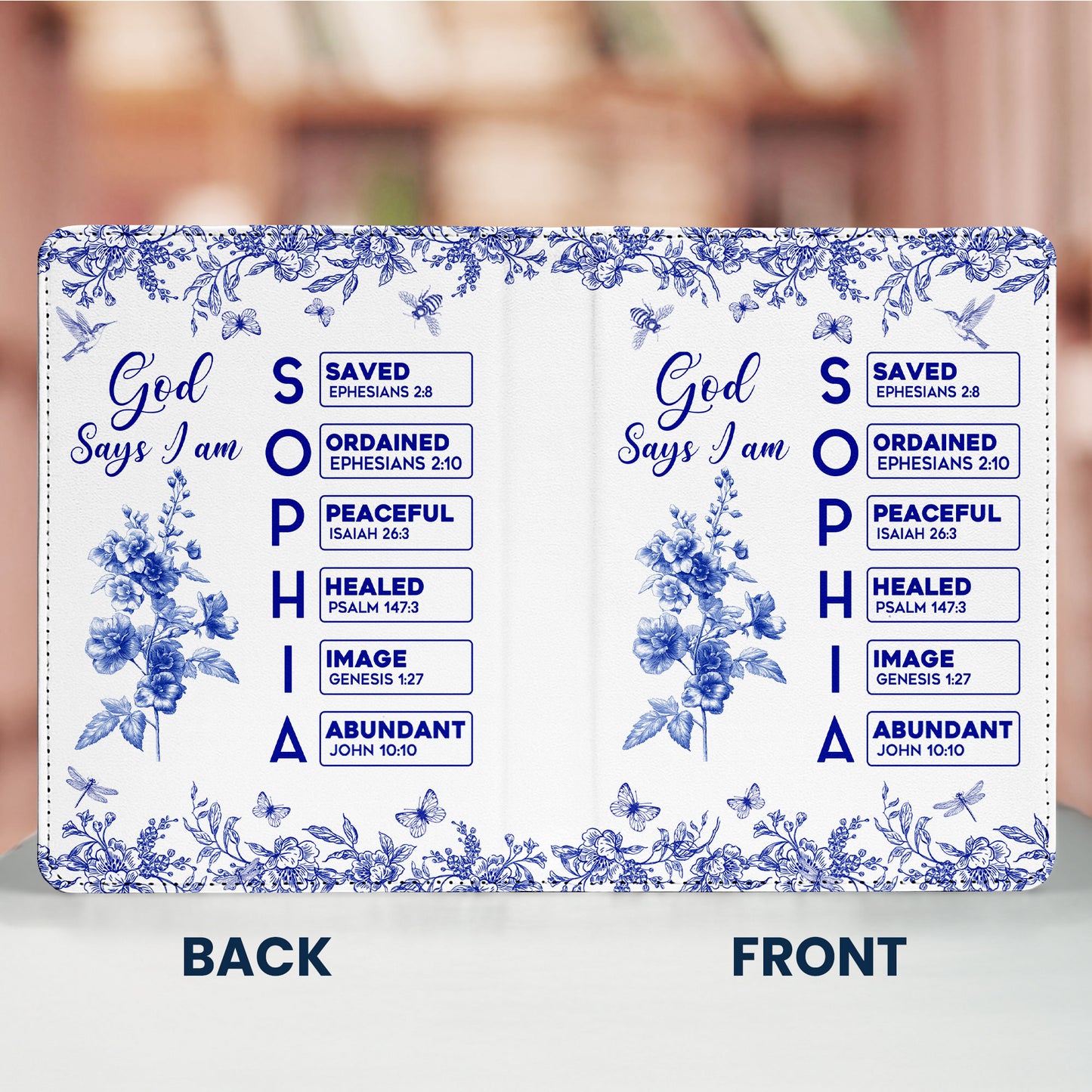 God Says I Am Name Letter In Bible Toile De Jouy Style - Personalized Kindle Paperwhite Case With Stand