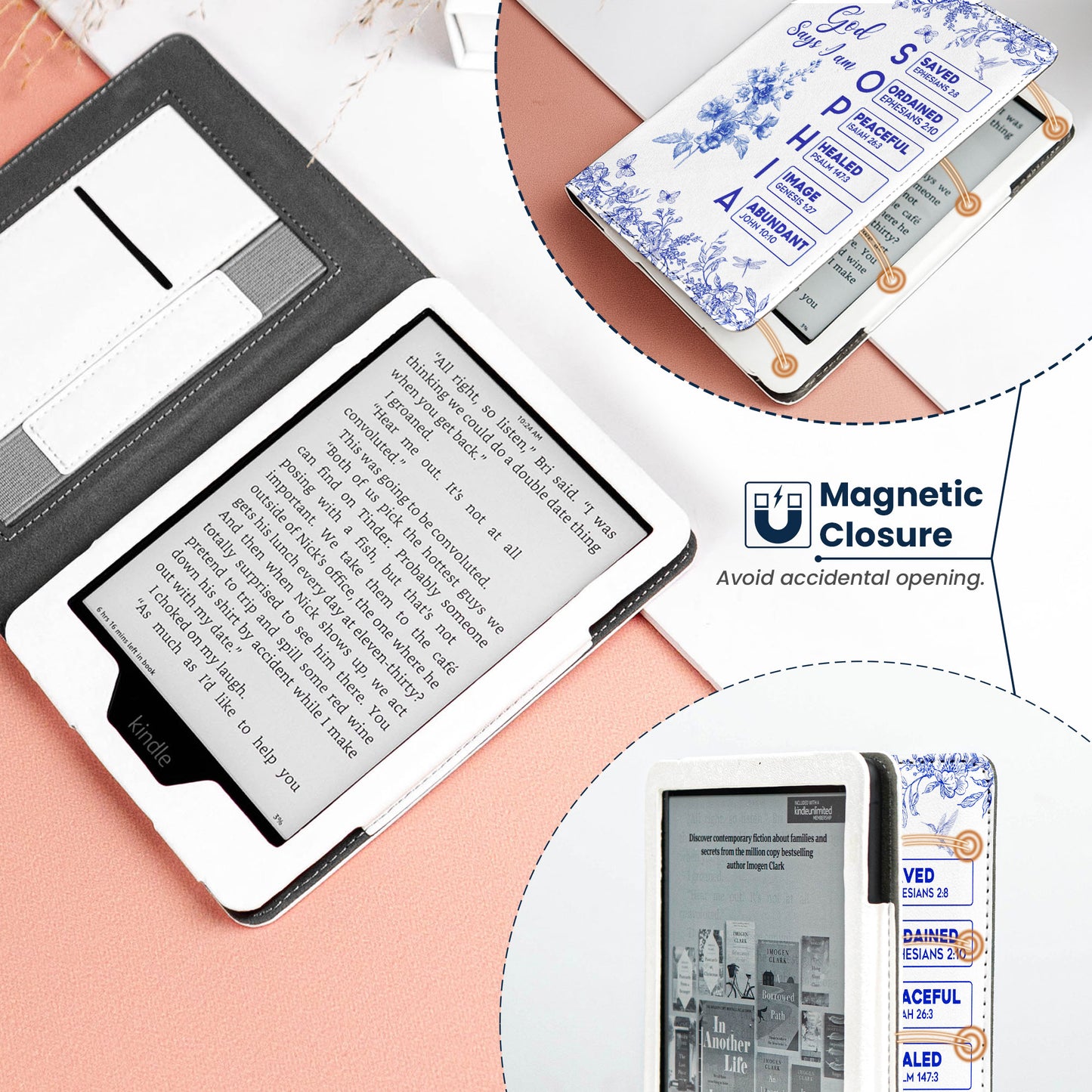 God Says I Am Name Letter In Bible Toile De Jouy Style - Personalized Kindle Paperwhite Case With Stand