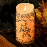 God Says I Am Name Letter In Bible Toile De Jouy Style - Personalized LED Candle
