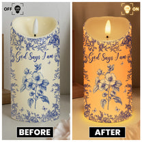 God Says I Am Name Letter In Bible Toile De Jouy Style - Personalized LED Candle