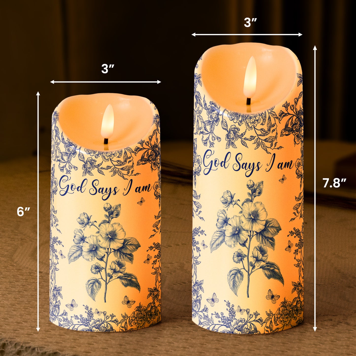God Says I Am Name Letter In Bible Toile De Jouy Style - Personalized LED Candle