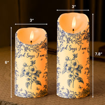 God Says I Am Name Letter In Bible Toile De Jouy Style - Personalized LED Candle