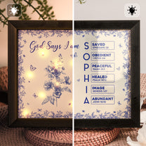 God Says I Am Name Letter In Bible Toile De Jouy Style - Personalized LED Shadow Box