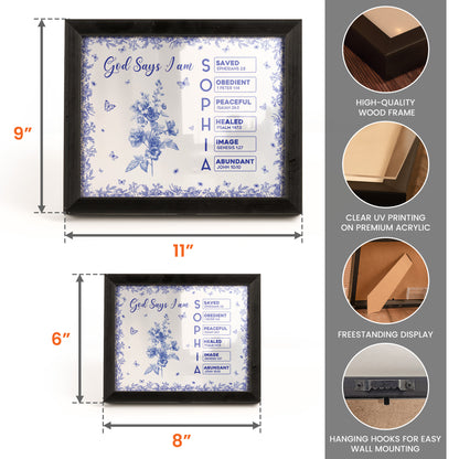 God Says I Am Name Letter In Bible Toile De Jouy Style - Personalized LED Shadow Box