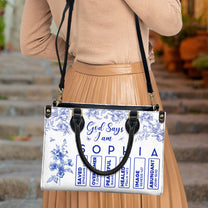 God Says I Am Name Letter In Bible Toile De Jouy Style - Personalized Leather Bag