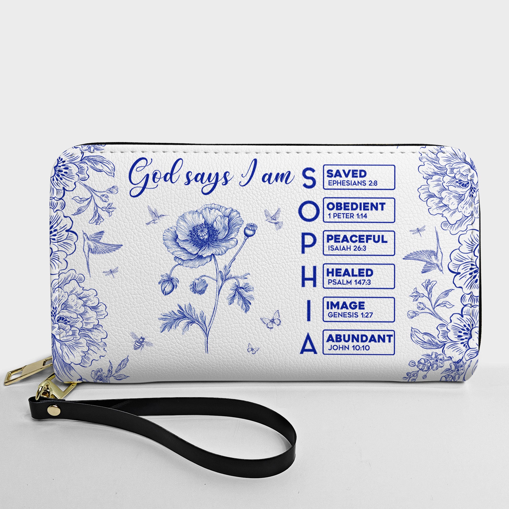 God Says I Am Name Letter In Bible Toile De Jouy Style - Personalized Leather Wallet