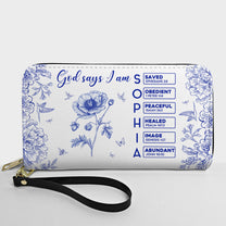 God Says I Am Name Letter In Bible Toile De Jouy Style - Personalized Leather Wallet