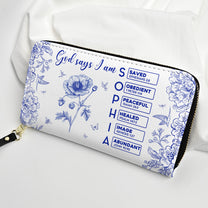 God Says I Am Name Letter In Bible Toile De Jouy Style - Personalized Leather Wallet