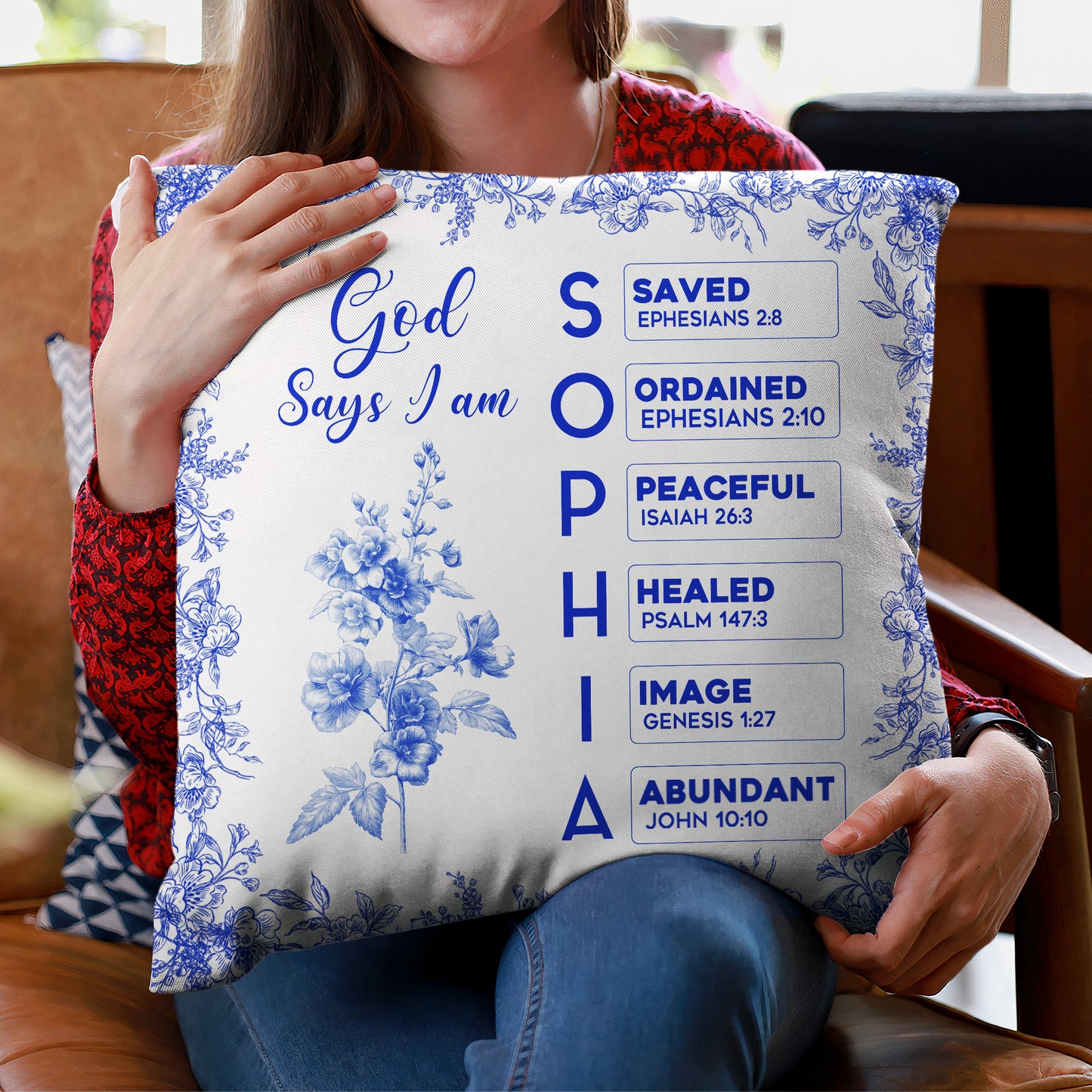 God Says I Am Name Letter In Bible Toile De Jouy Style - Personalized Pillow